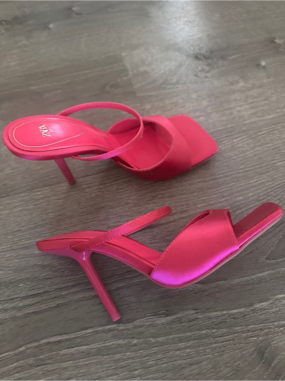 Zara Fuchsia Satin Stiletto Slide Sandals